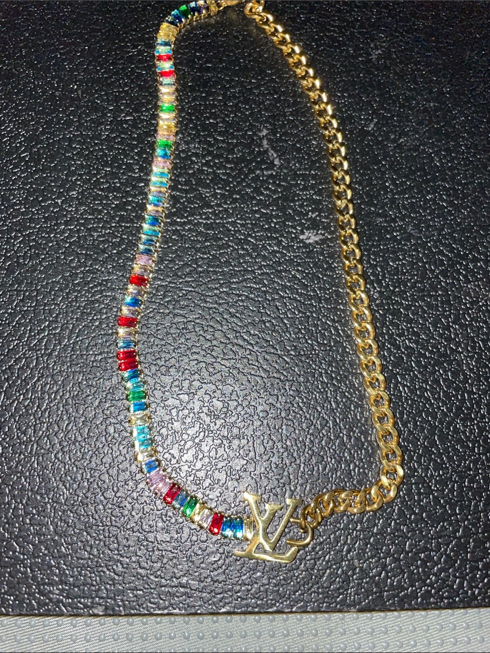 Gold Chain Necklace with Multicolor Beads with Pendant
